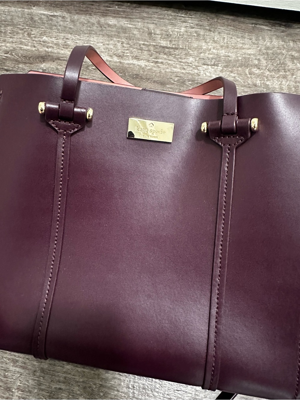 kate spade Plum Leather Tote with Gold Plaque